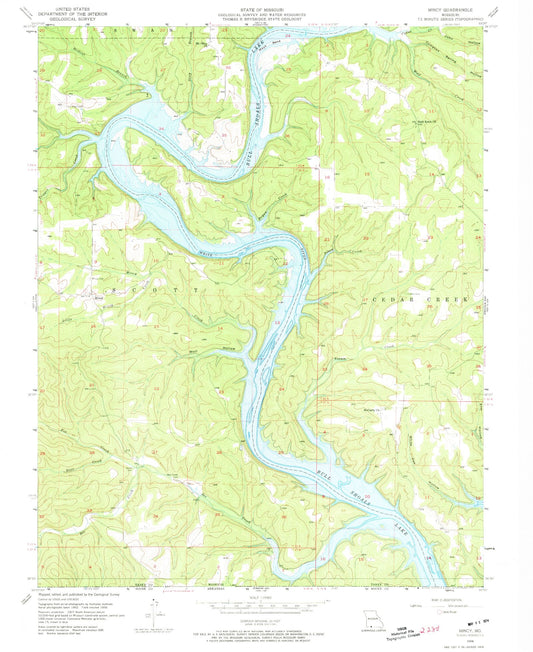 Classic USGS Mincy Missouri 7.5'x7.5' Topo Map Image