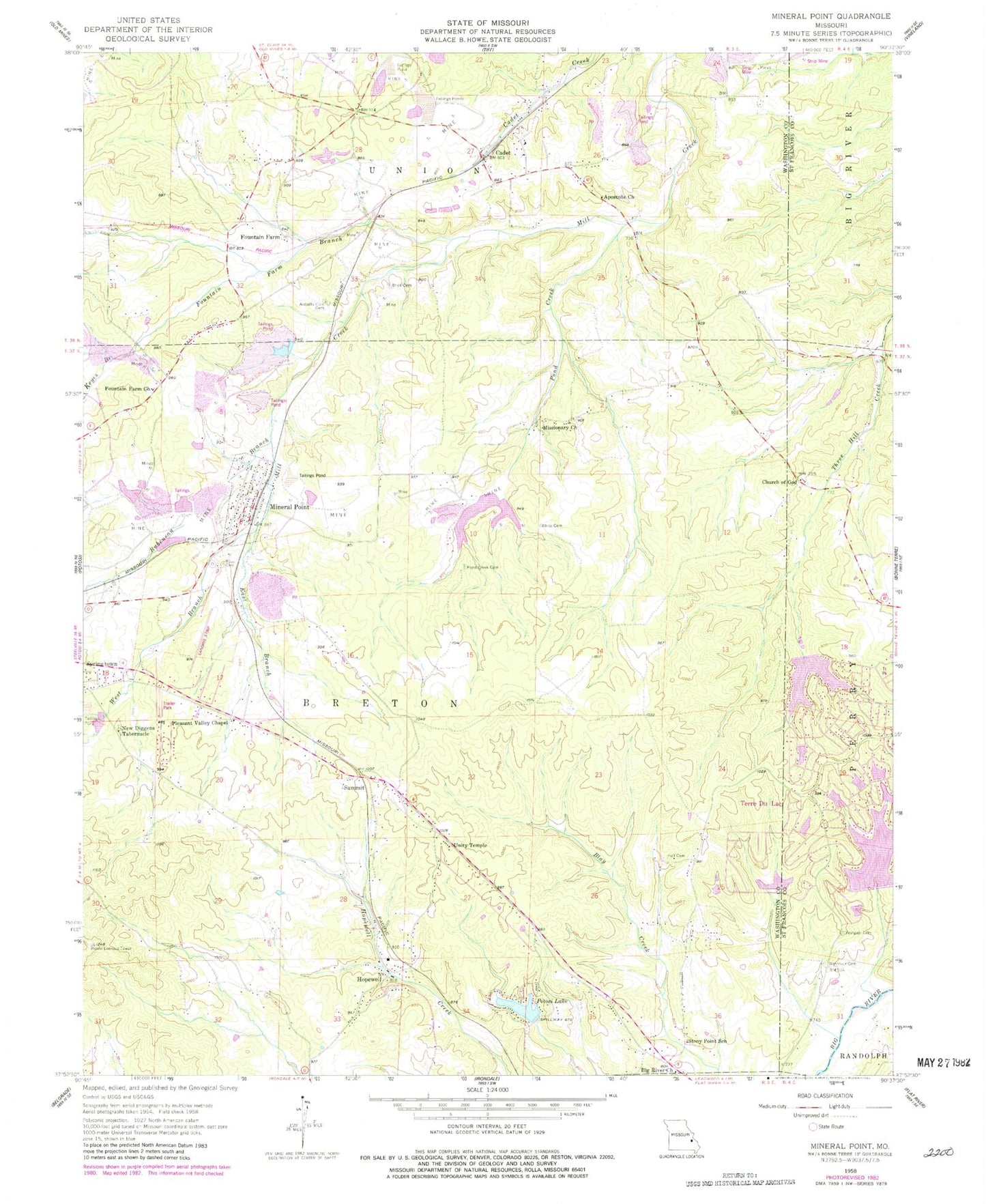 Classic USGS Mineral Point Missouri 7.5'x7.5' Topo Map Image