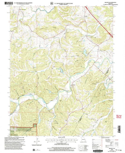 Classic USGS Minnith Missouri 7.5'x7.5' Topo Map Image