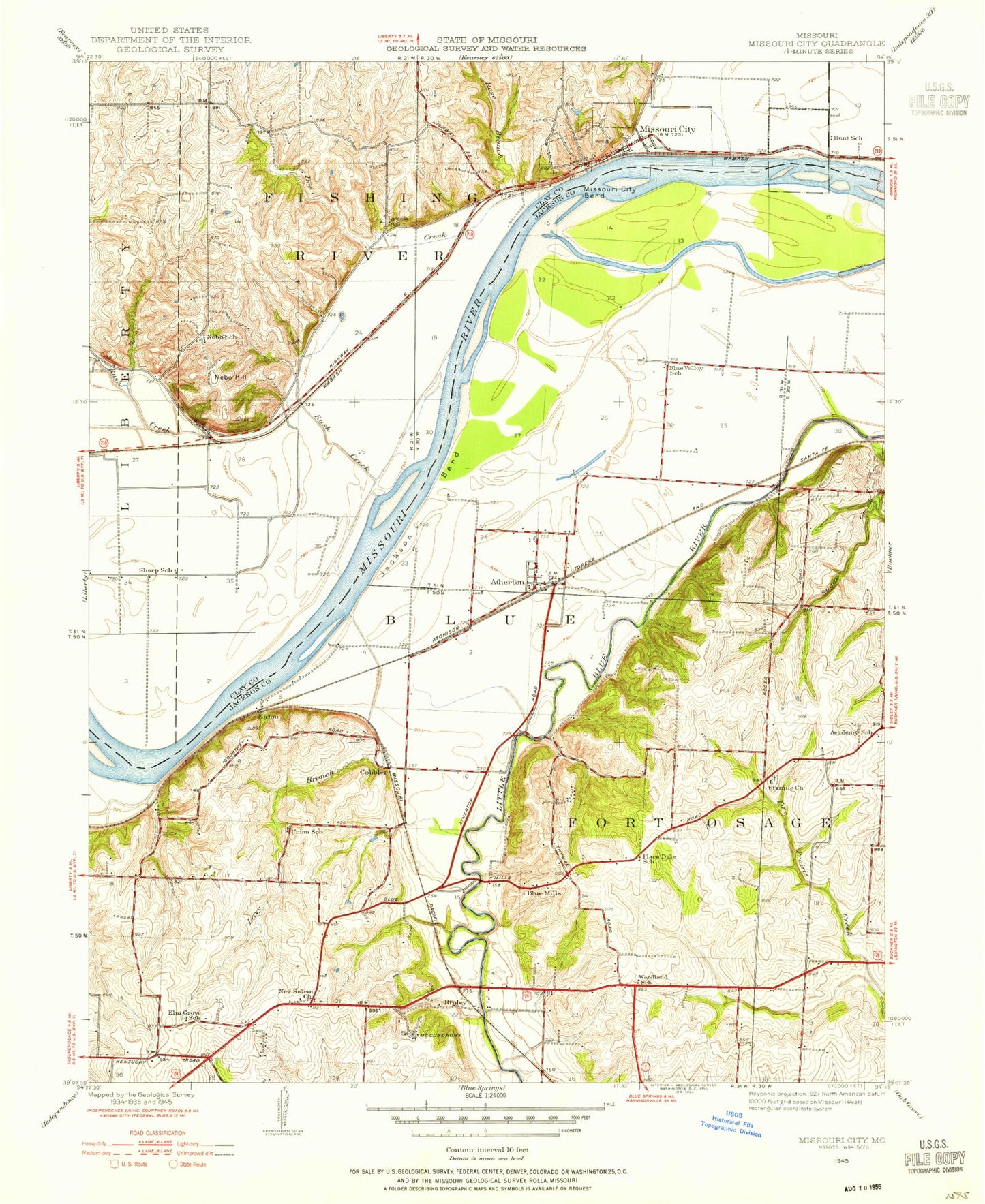 Classic USGS Missouri City Missouri 7.5'x7.5' Topo Map Image