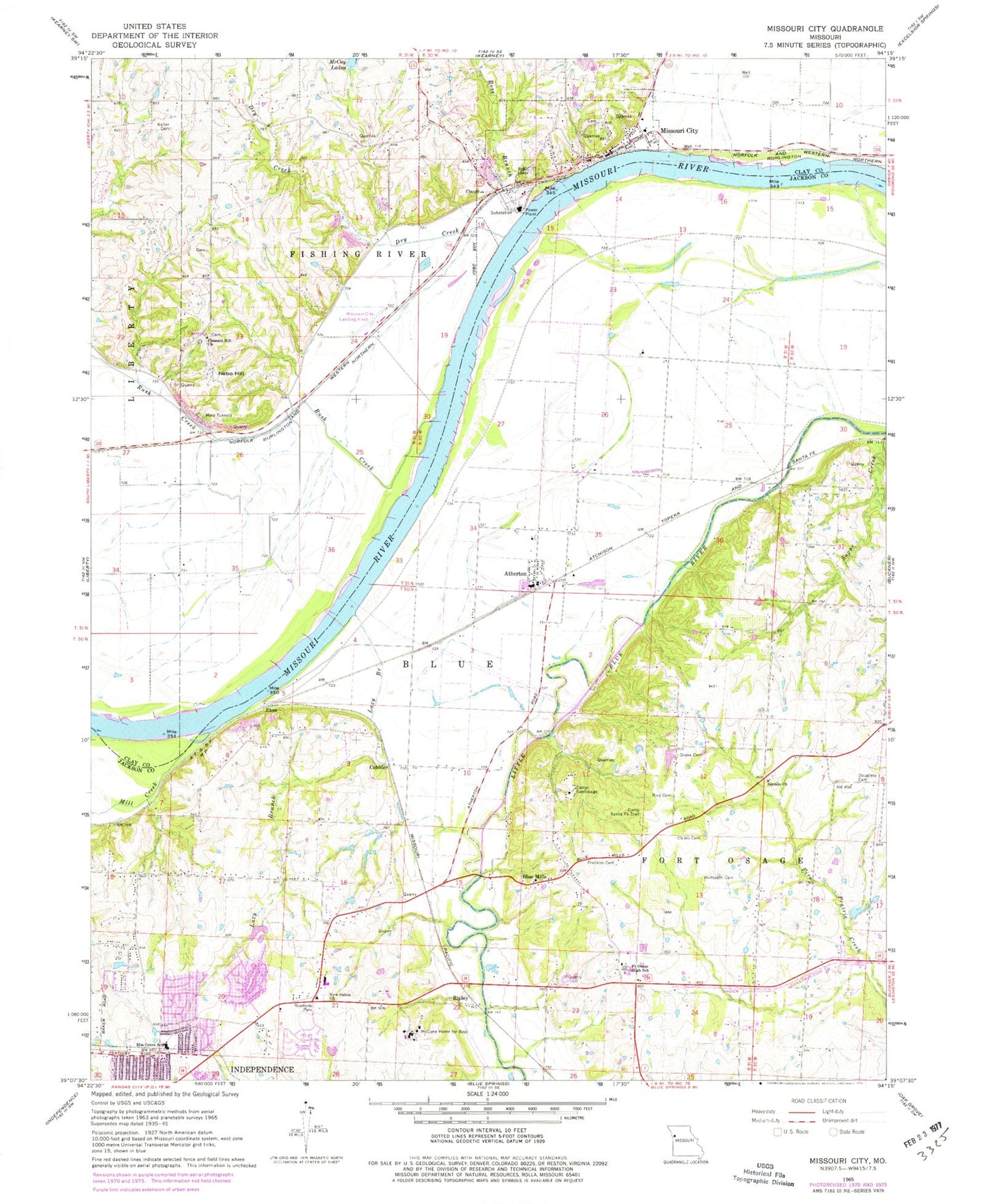 Classic USGS Missouri City Missouri 7.5'x7.5' Topo Map Image