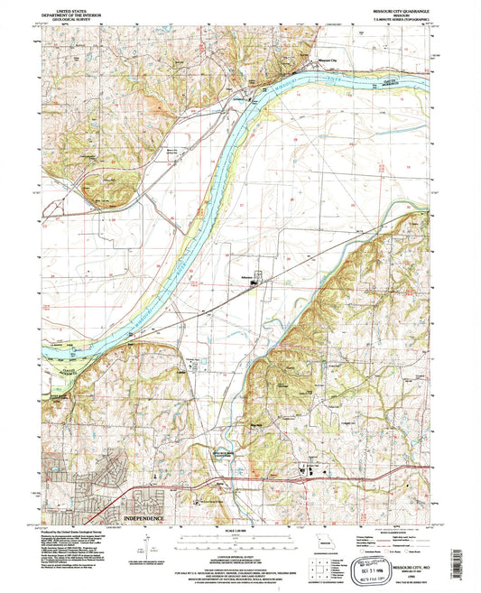 Classic USGS Missouri City Missouri 7.5'x7.5' Topo Map Image