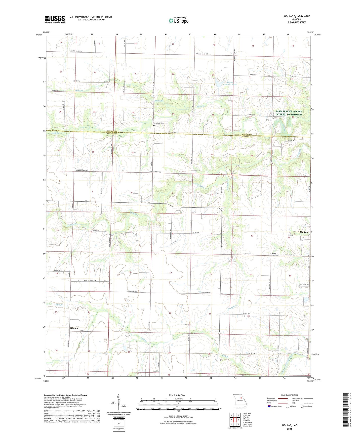 Molino Missouri US Topo Map Image