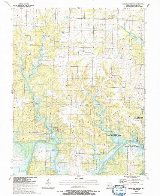 Classic USGS Monegaw Springs Missouri 7.5'x7.5' Topo Map Image
