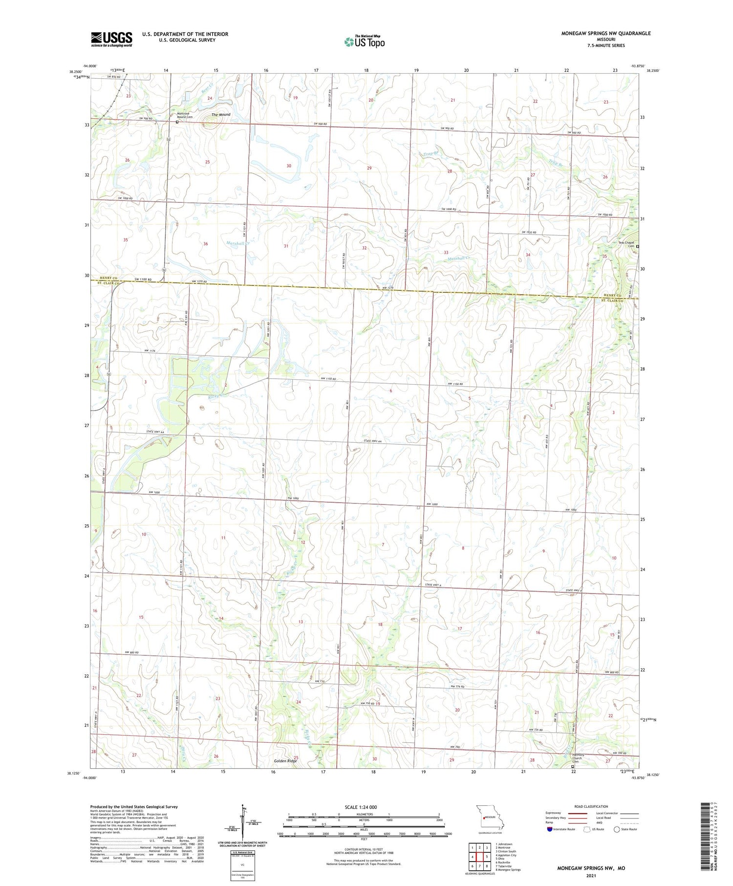 Monegaw Springs NW Missouri US Topo Map Image