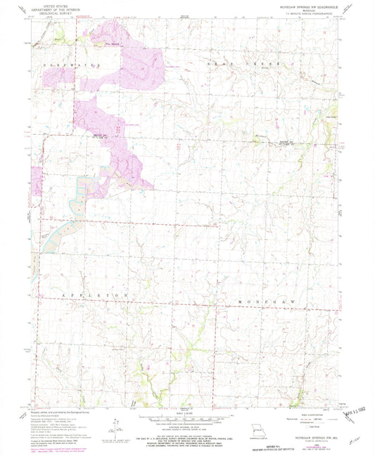 Classic USGS Monegaw Springs NW Missouri 7.5'x7.5' Topo Map Image