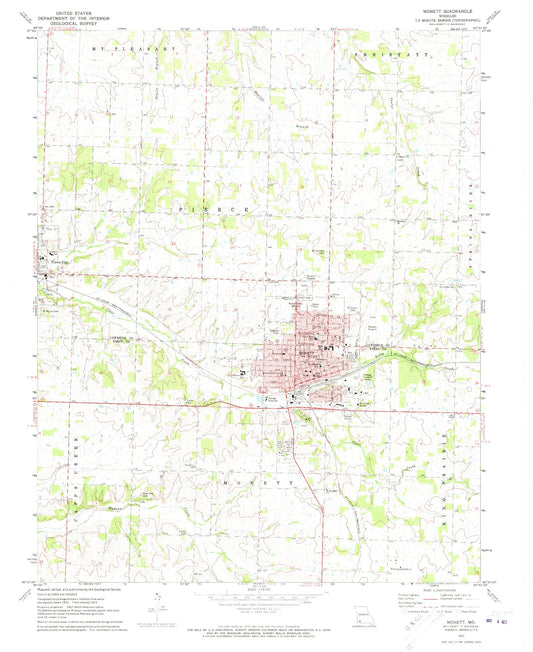 Classic USGS Monett Missouri 7.5'x7.5' Topo Map Image