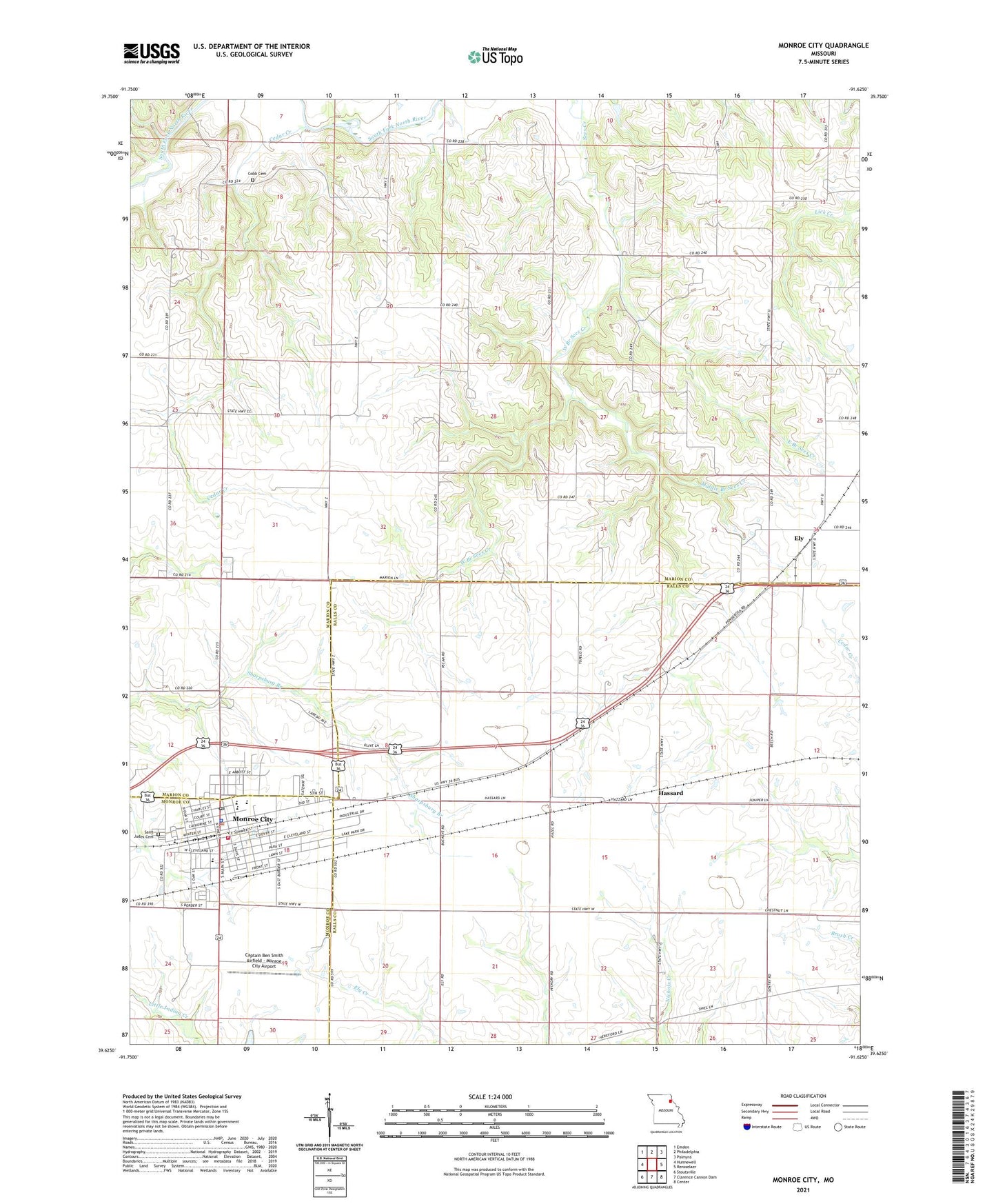 Monroe City Missouri US Topo Map Image