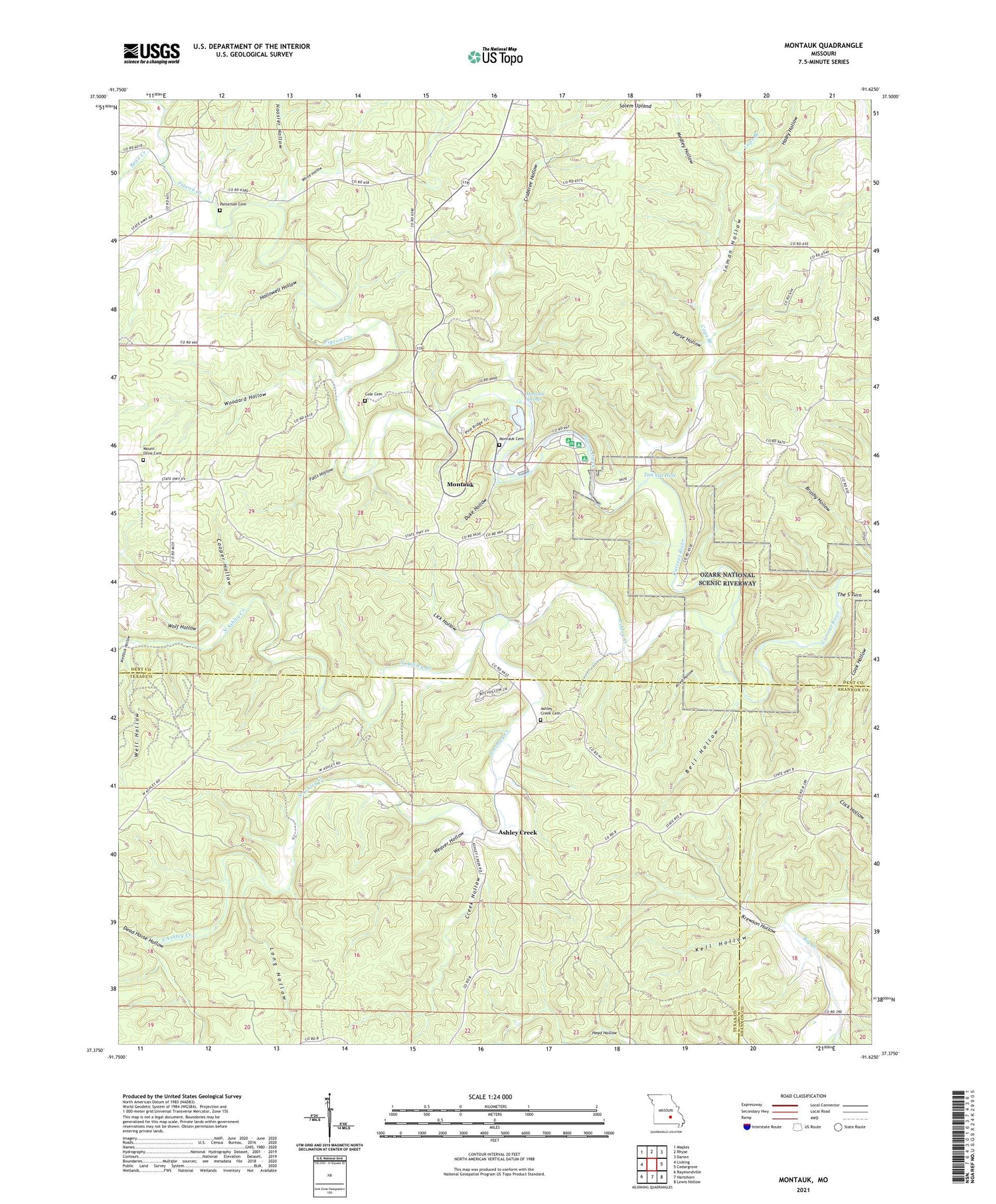Montauk Missouri US Topo Map Image