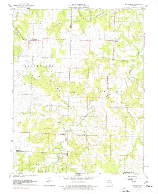 Classic USGS Montevallo Missouri 7.5'x7.5' Topo Map Image