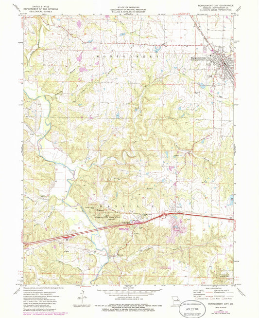 Classic USGS Montgomery City Missouri 7.5'x7.5' Topo Map Image