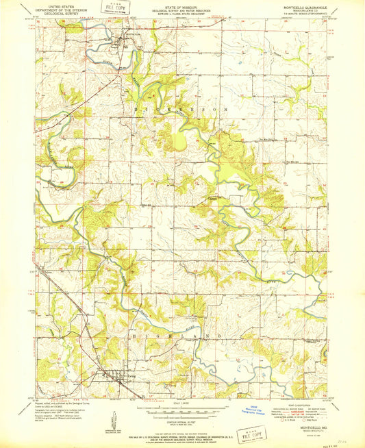 Classic USGS Monticello Missouri 7.5'x7.5' Topo Map Image