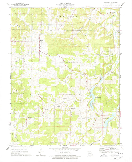 Classic USGS Montreal Missouri 7.5'x7.5' Topo Map Image
