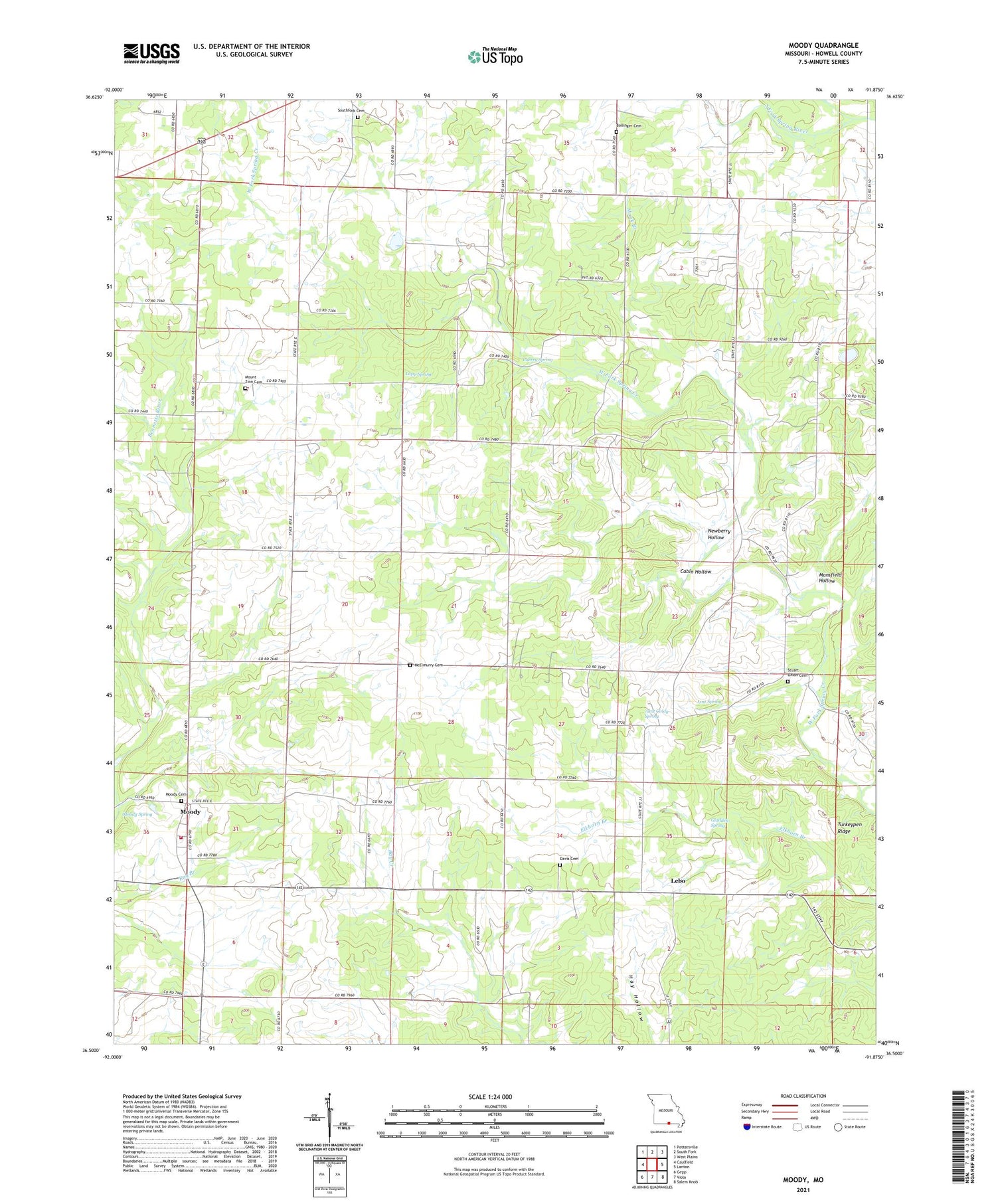 Moody Missouri US Topo Map Image