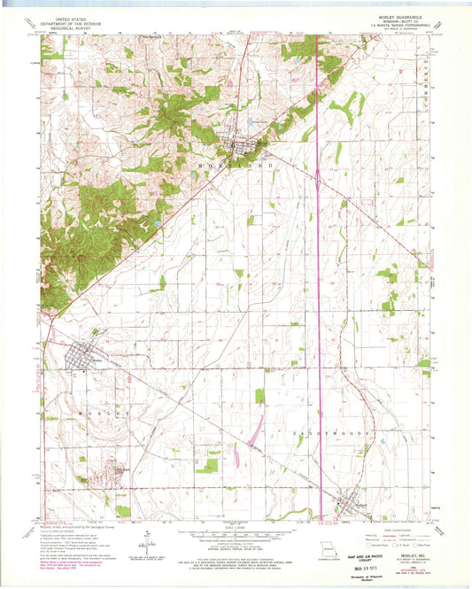 Classic USGS Morley Missouri 7.5'x7.5' Topo Map Image