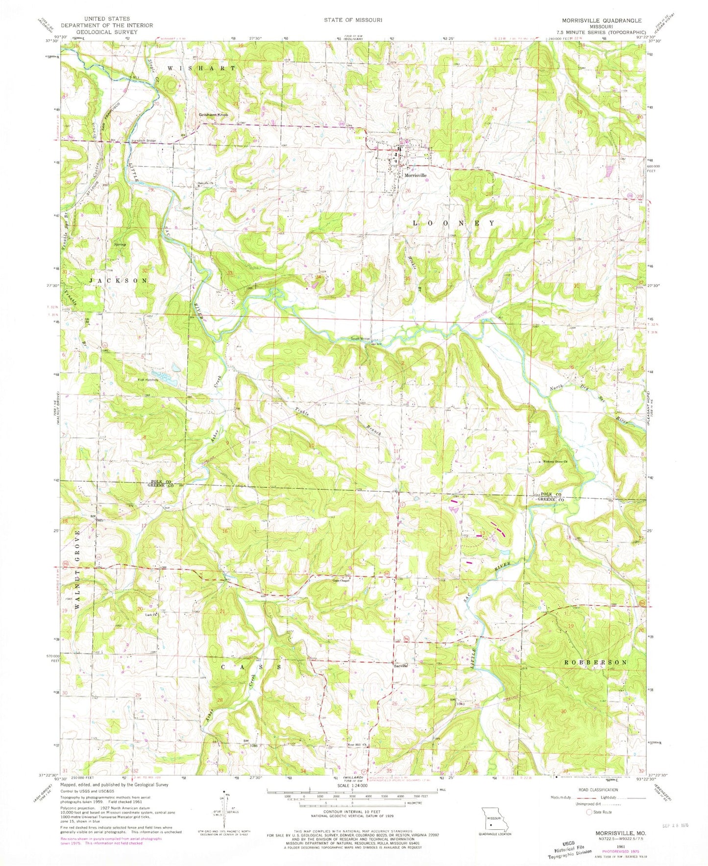 Classic USGS Morrisville Missouri 7.5'x7.5' Topo Map Image