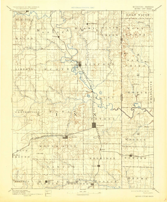 Historic 1893 Mound City Kansas 30'x30' Topo Map Image