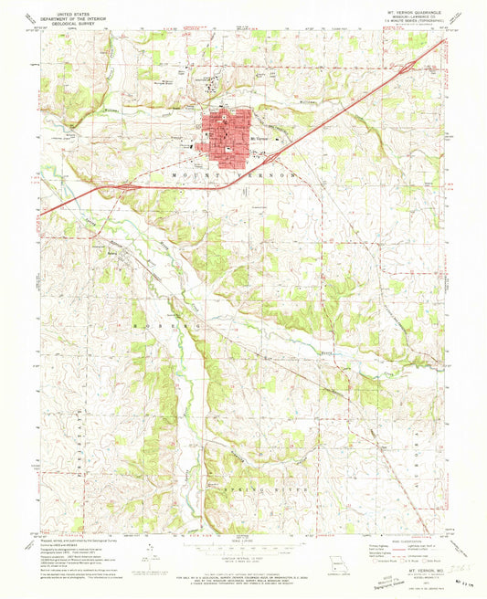 Classic USGS Mount Vernon Missouri 7.5'x7.5' Topo Map Image
