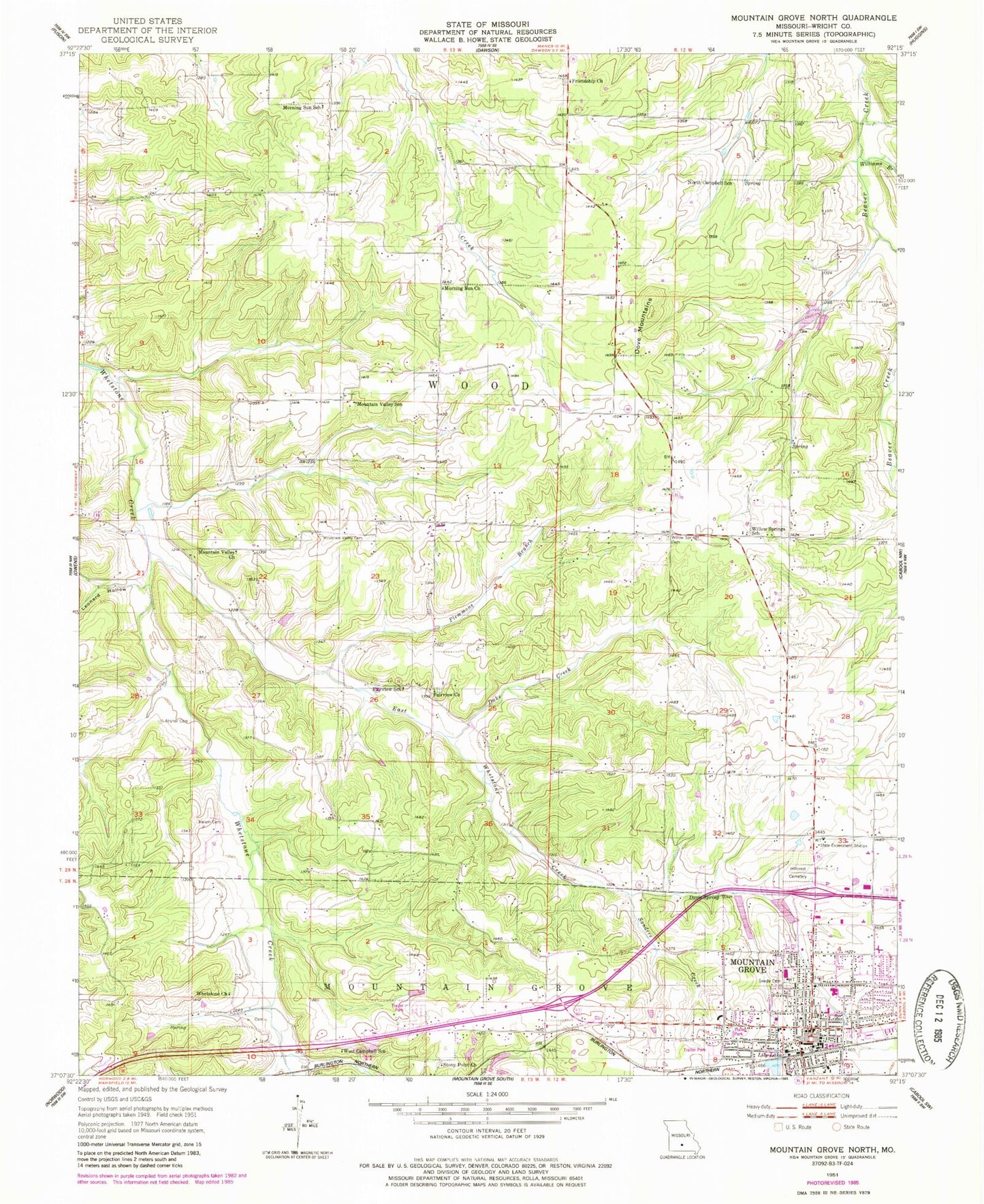 Classic USGS Mountain Grove North Missouri 7.5'x7.5' Topo Map Image
