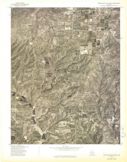 Classic USGS Mountain Grove South Missouri 7.5'x7.5' Topo Map Image