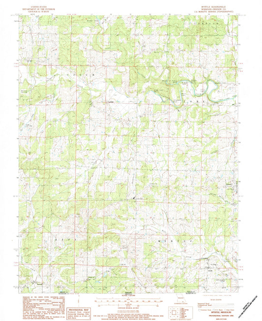 Classic USGS Myrtle Missouri 7.5'x7.5' Topo Map Image