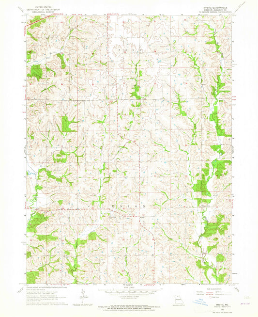 Classic USGS Mystic Missouri 7.5'x7.5' Topo Map Image