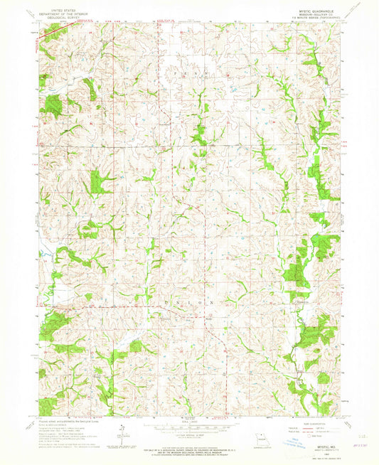 Classic USGS Mystic Missouri 7.5'x7.5' Topo Map Image