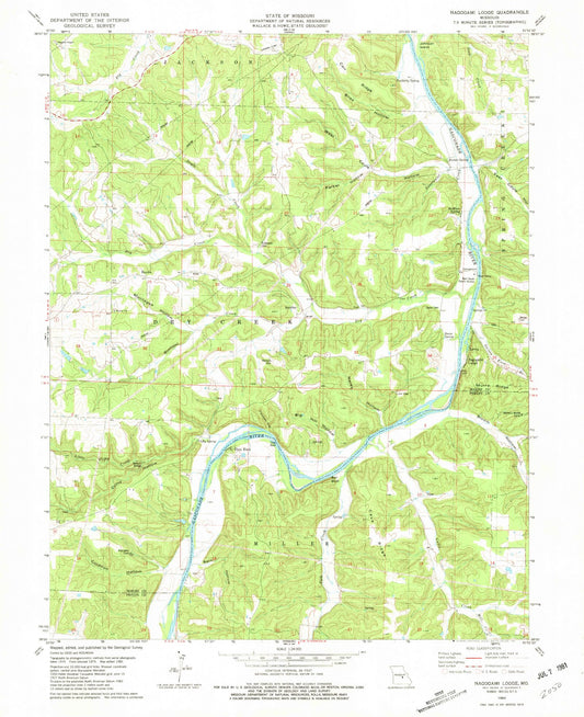 Classic USGS Nagogami Lodge Missouri 7.5'x7.5' Topo Map Image