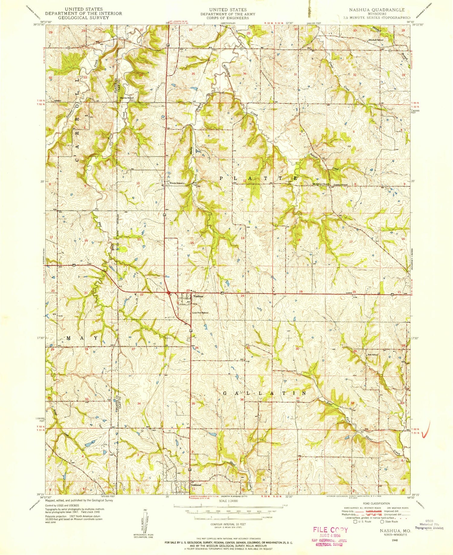Classic USGS Nashua Missouri 7.5'x7.5' Topo Map Image