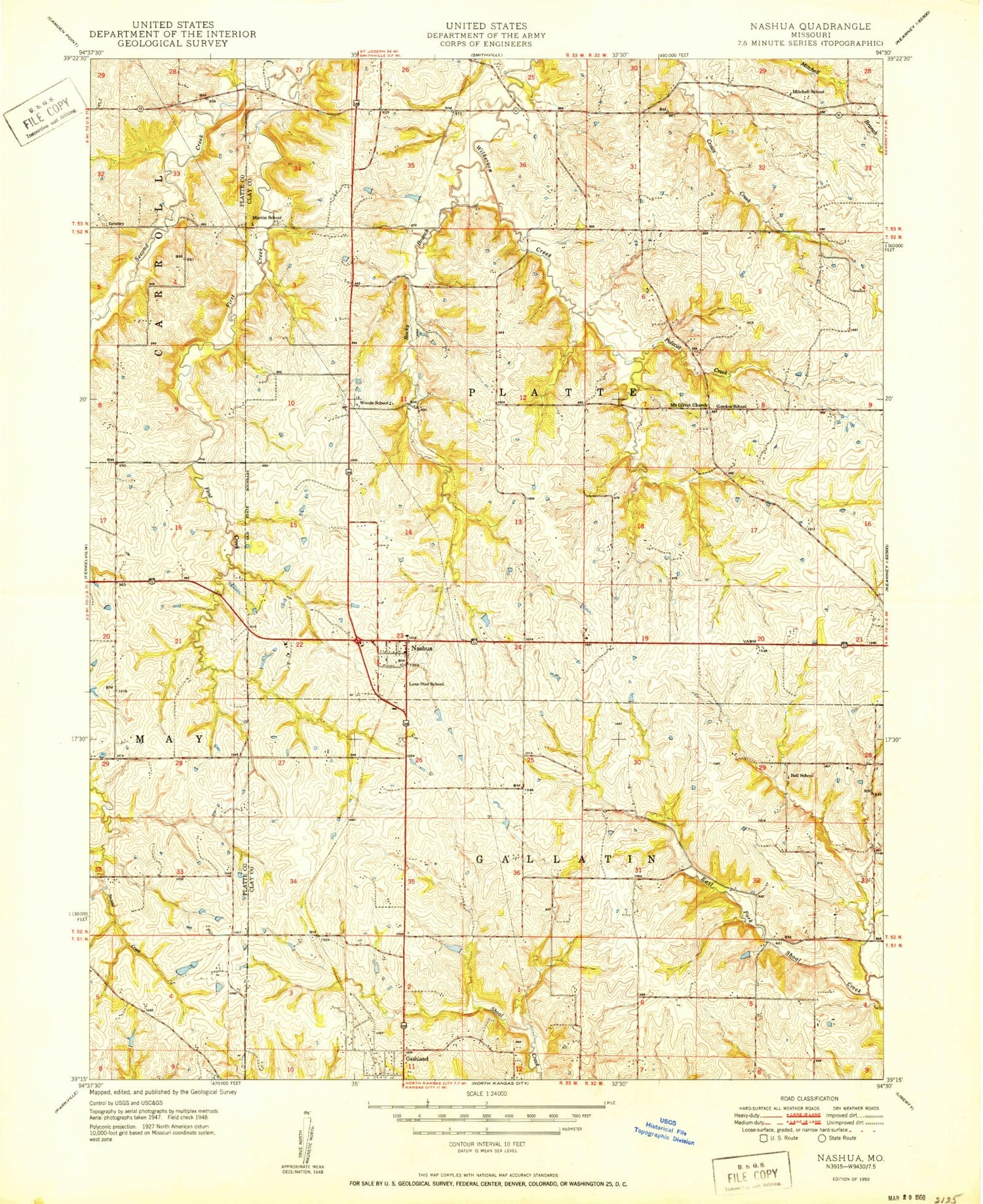 Classic USGS Nashua Missouri 7.5'x7.5' Topo Map Image