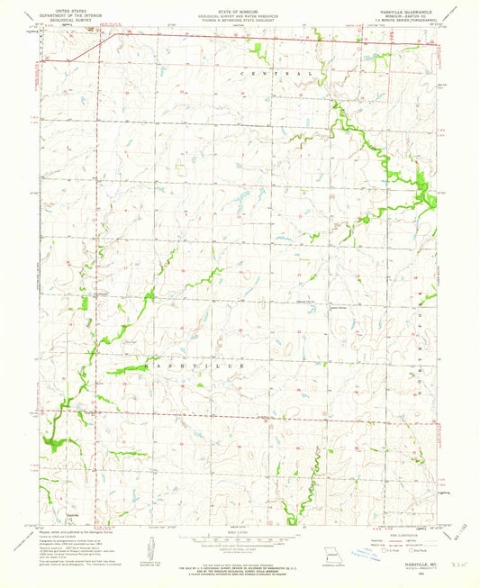 Classic USGS Nashville Missouri 7.5'x7.5' Topo Map Image