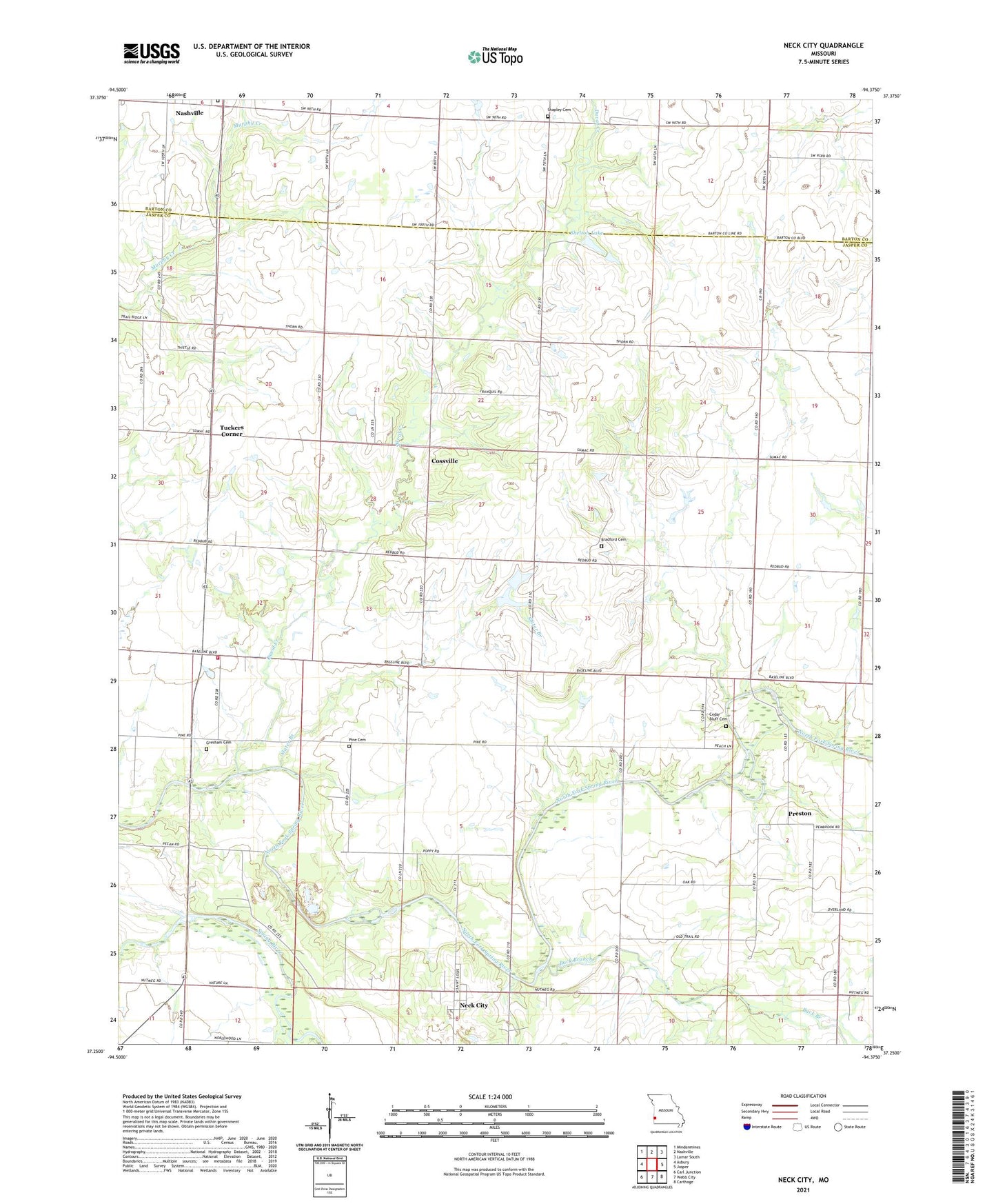 Neck City Missouri US Topo Map Image