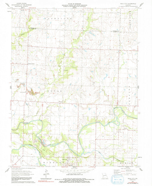 Classic USGS Neck City Missouri 7.5'x7.5' Topo Map Image