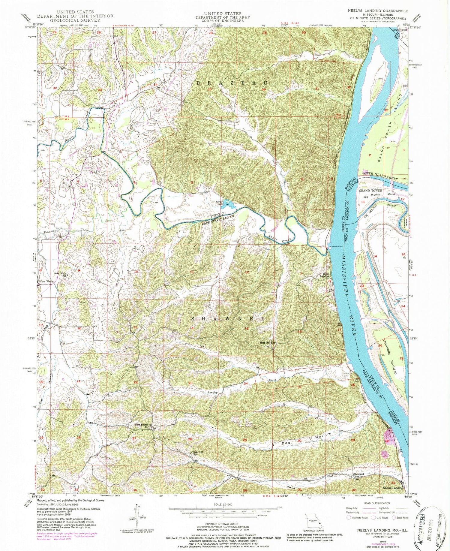 Classic USGS Neelys Landing Missouri 7.5'x7.5' Topo Map Image