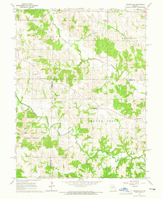 Classic USGS Nelsonville Missouri 7.5'x7.5' Topo Map Image