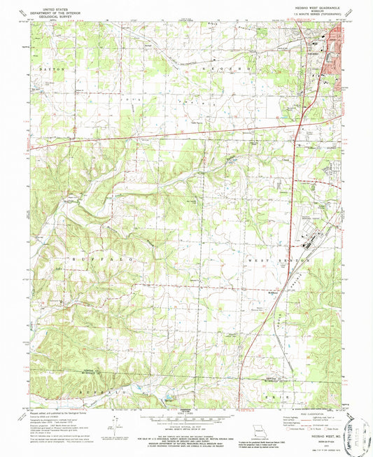 Classic USGS Neosho West Missouri 7.5'x7.5' Topo Map Image