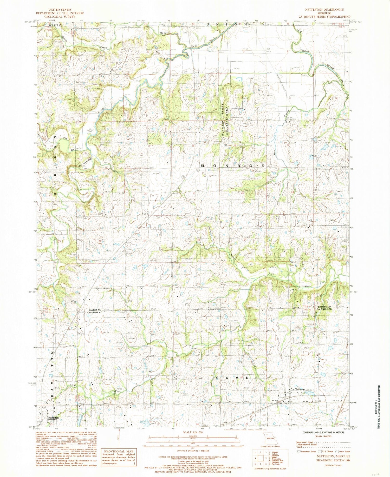 Classic USGS Nettleton Missouri 7.5'x7.5' Topo Map Image