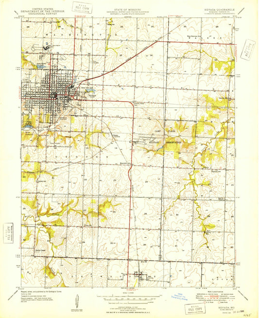 Classic USGS Nevada Missouri 7.5'x7.5' Topo Map Image