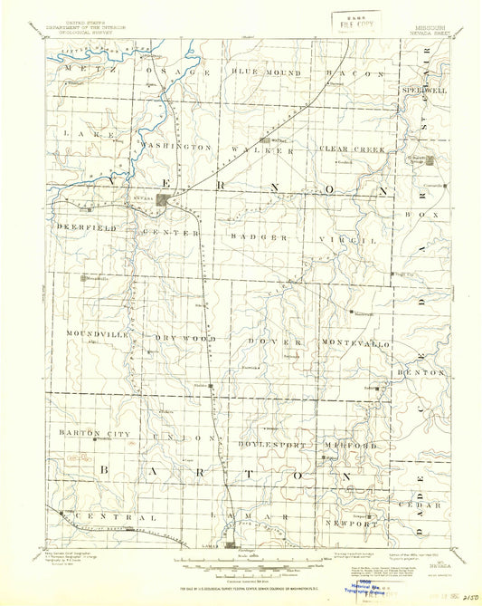 Historic 1894 Nevada Missouri 30'x30' Topo Map Image