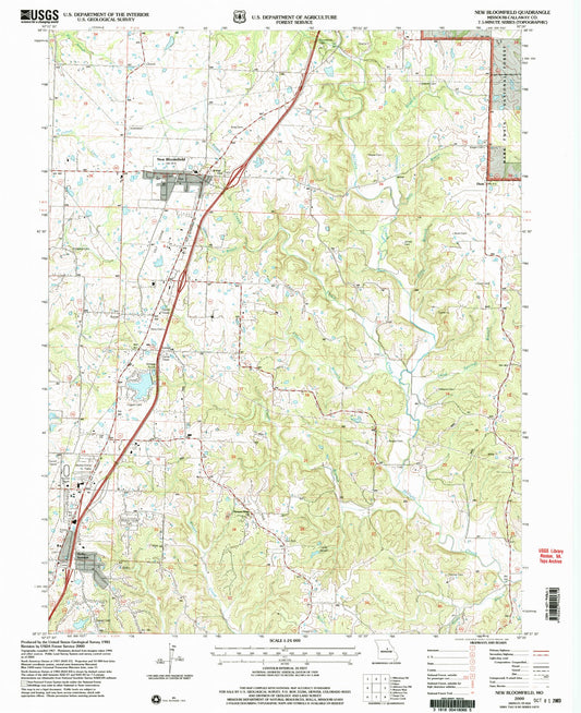 Classic USGS New Bloomfield Missouri 7.5'x7.5' Topo Map Image