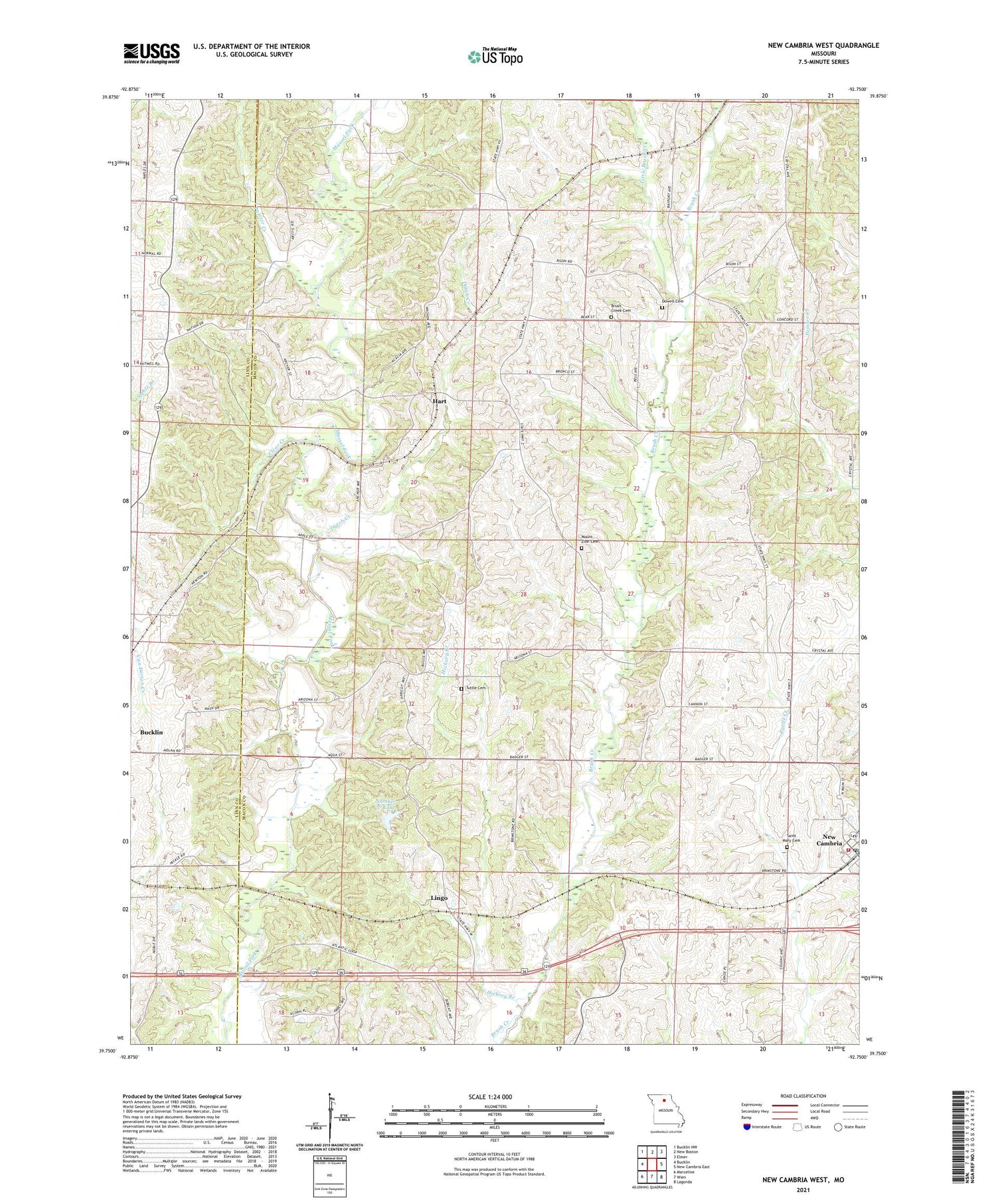 New Cambria West Missouri US Topo Map Image