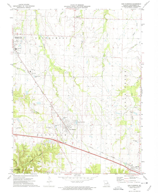 Classic USGS New Florence Missouri 7.5'x7.5' Topo Map Image