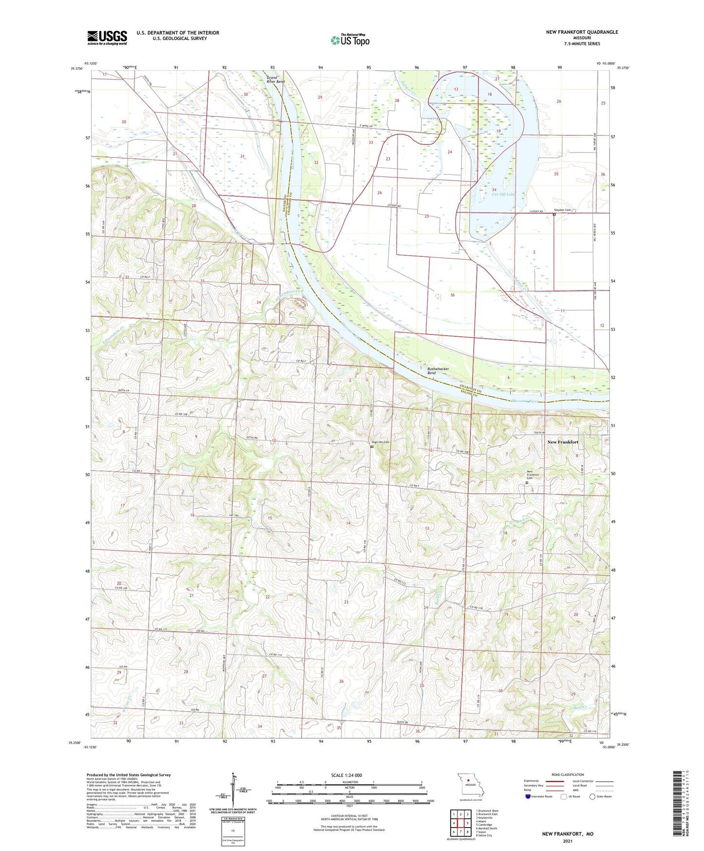 New Frankfort Missouri US Topo Map Image
