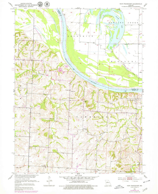 Classic USGS New Frankfort Missouri 7.5'x7.5' Topo Map Image