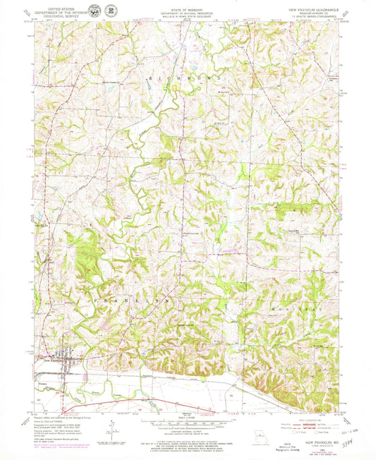 Classic USGS New Franklin Missouri 7.5'x7.5' Topo Map Image