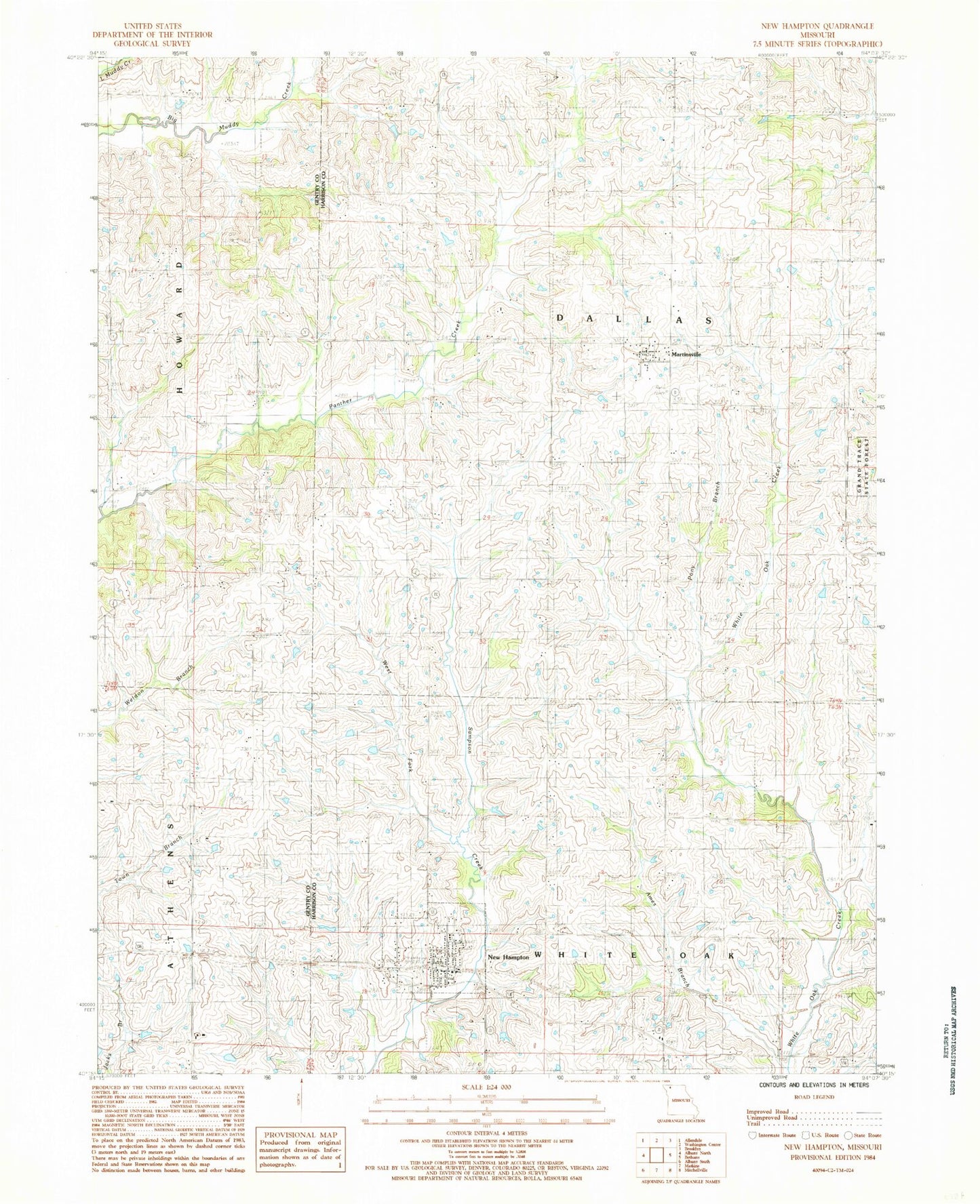 Classic USGS New Hampton Missouri 7.5'x7.5' Topo Map Image