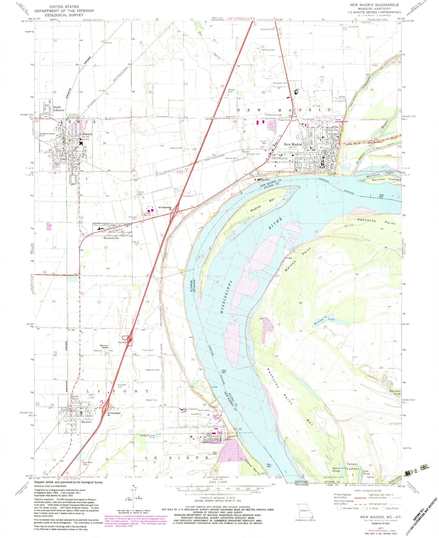 Classic USGS New Madrid Missouri 7.5'x7.5' Topo Map Image
