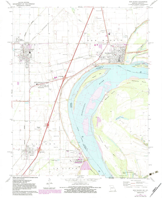 Classic USGS New Madrid Missouri 7.5'x7.5' Topo Map Image