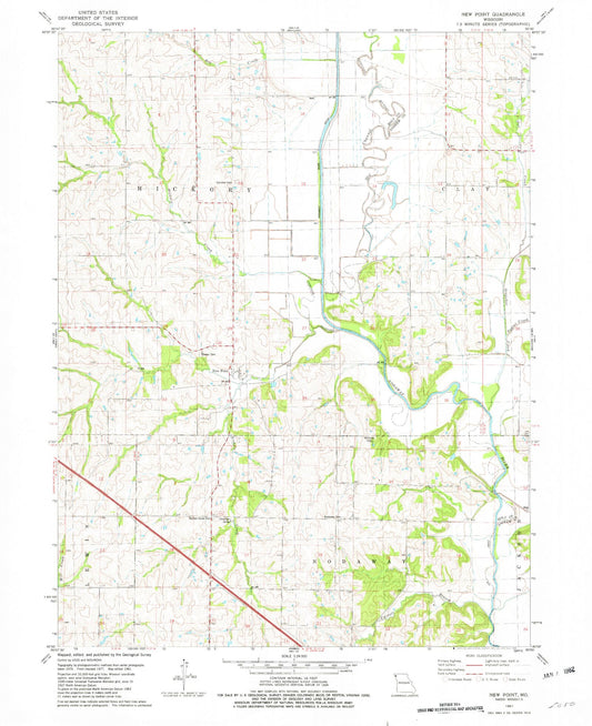 Classic USGS New Point Missouri 7.5'x7.5' Topo Map Image