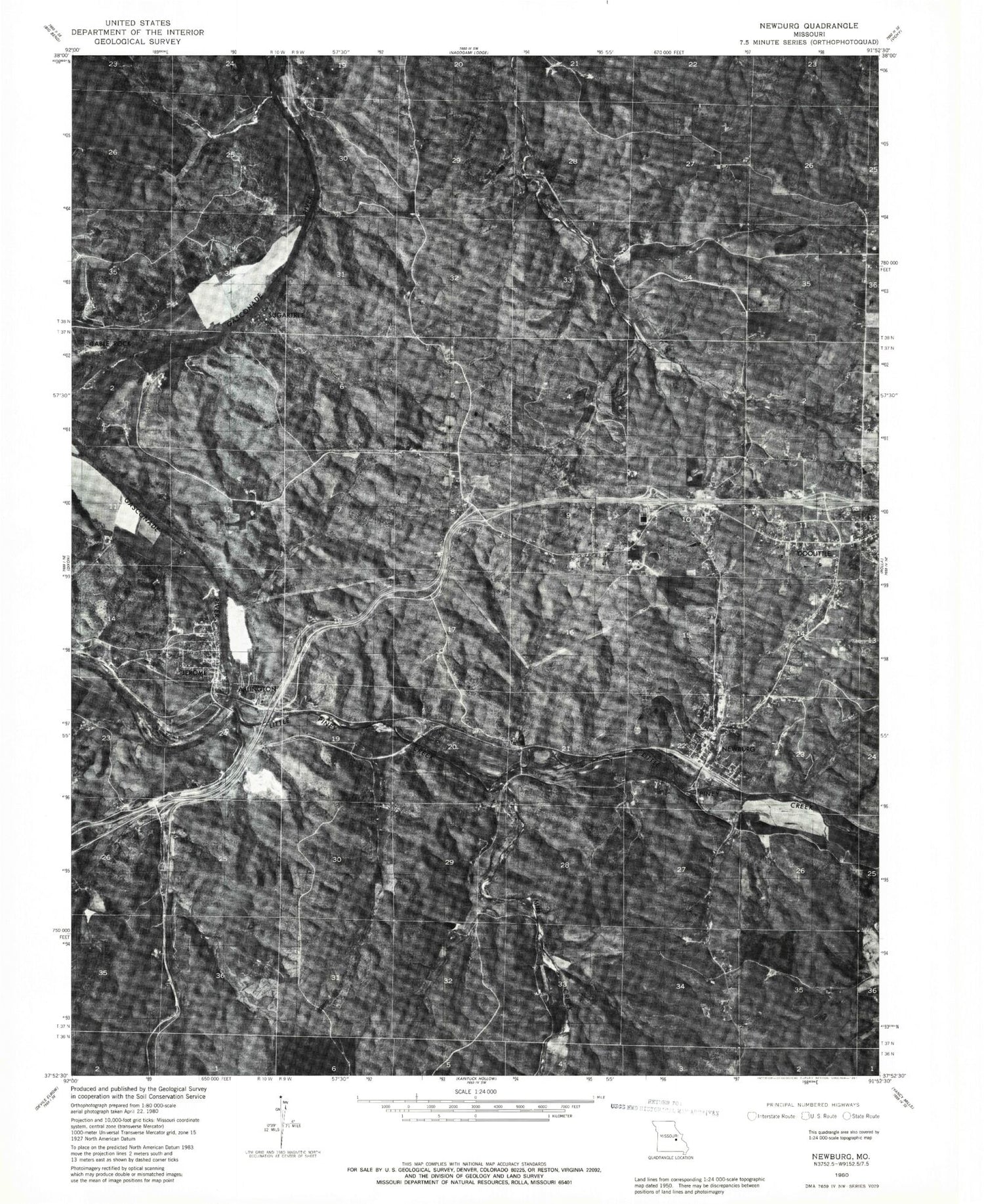 Classic USGS Newburg Missouri 7.5'x7.5' Topo Map Image